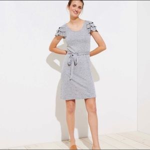 NWT LOFT Heathered Gray Tie-Waist Flutter Sleeve Dress - Size M